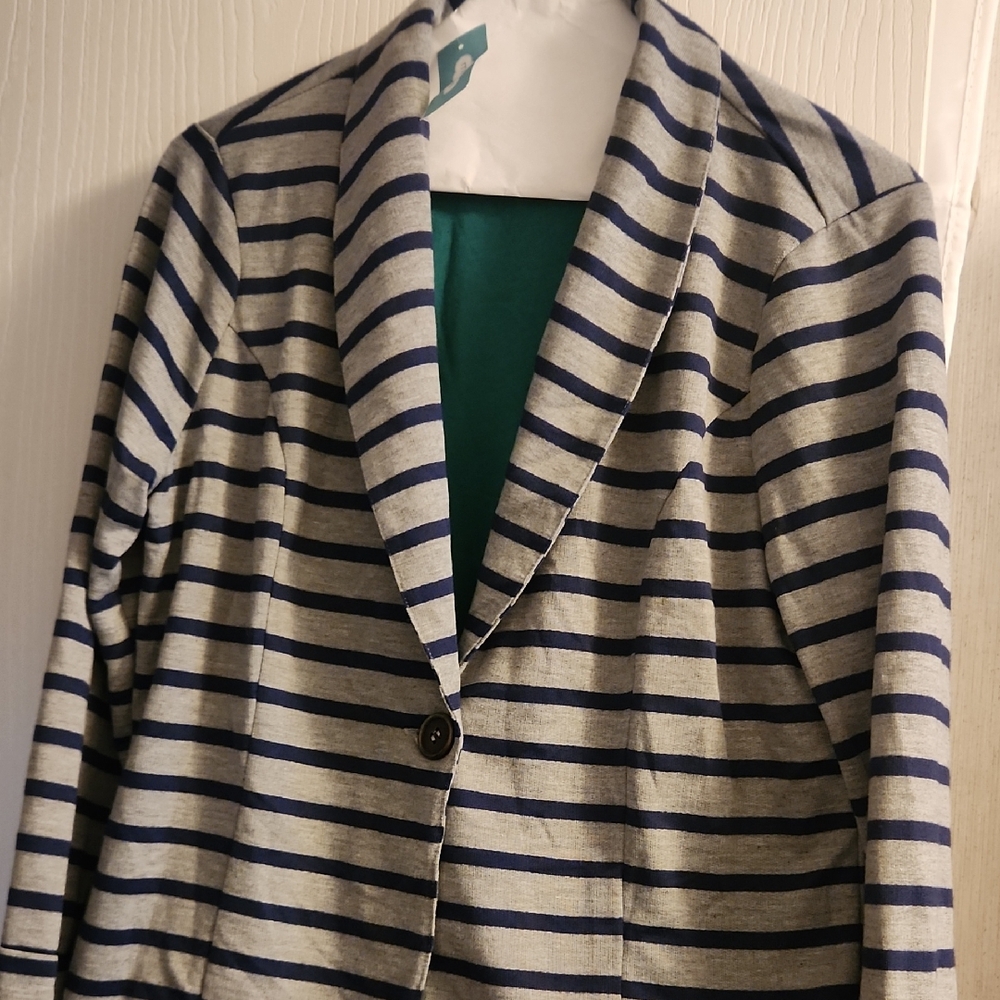Maurices Gray and Blue Striped Nautical Blazer/Jacket